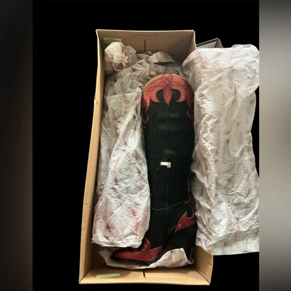 Size 5 M - Jessica Simpson Women's Rhetta Flame Knee High‎ Cowboy Boots Black - Picture 6 of 8